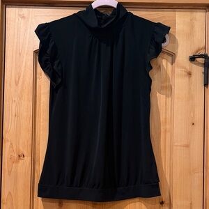 Worthington Stretch Black Ruffle Sleeve Top Size Juniors Large